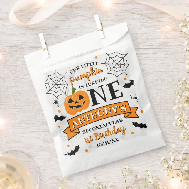 Little Pumpkin Turning One Halloween 1st Birthday Favour Bag (Clipped)