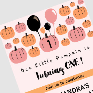 Little Pumpkin Turning one Halloween 1st Birthday Invitation