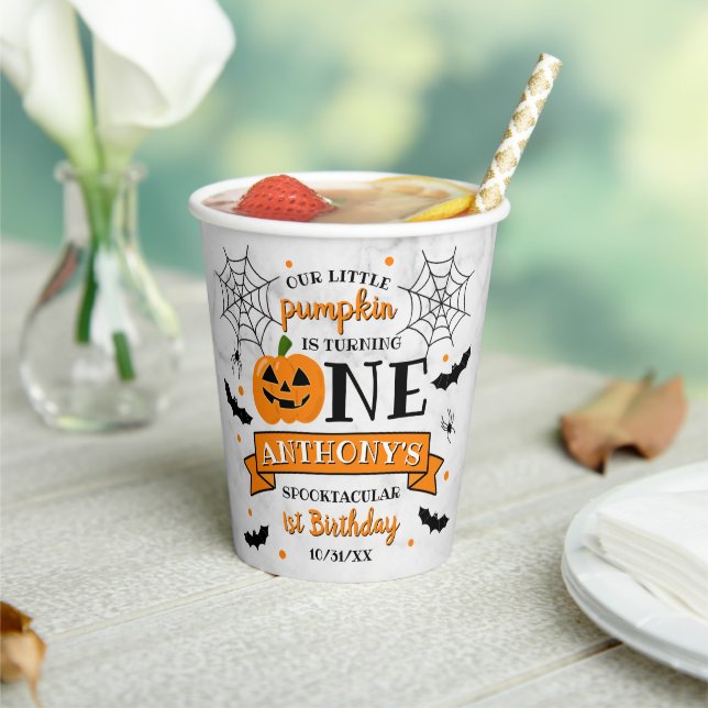 Little Pumpkin Turning One Halloween 1st Birthday Paper Cups (Insitu)