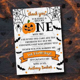 Little Pumpkin Turning One Halloween 1st Birthday Thank You Card