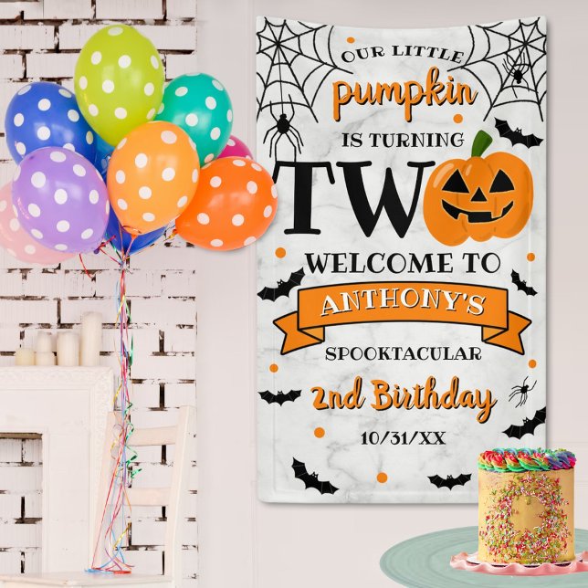 Little Pumpkin Turning Two Halloween 2nd Birthday Banner (Creator Uploaded)