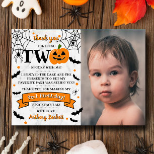 Little Pumpkin Turning Two Halloween 2nd Birthday Thank You Card