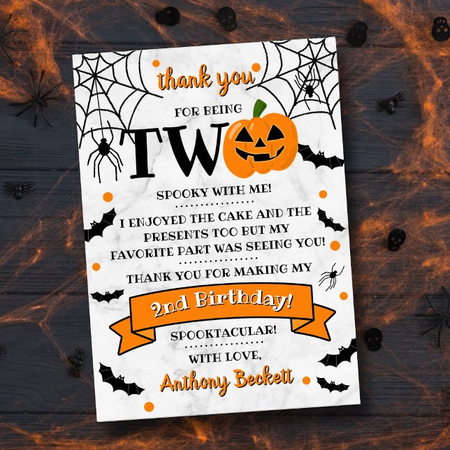 Little Pumpkin Turning Two Halloween 2nd Birthday Thank You Card (Creator Uploaded)