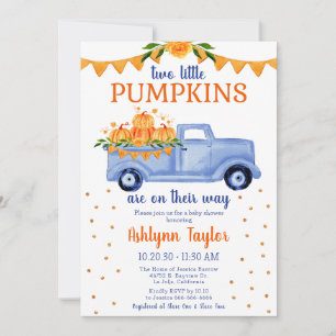 Little Pumpkin Twin Boy Baby Shower Invitation