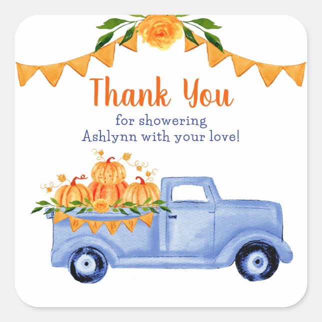 Little Pumpkin Twin Boy Baby Shower Thank You Square Sticker (Front)