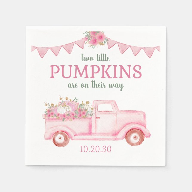 Little Pumpkin Twin Girl Baby Shower Napkins (Front)
