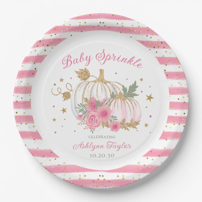 Little Pumpkin Twin Girl Baby Sprinkle Paper Plate (Front)