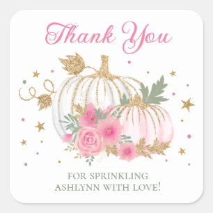 Little Pumpkin Twin Girl Baby Sprinkle Thank You Square Sticker