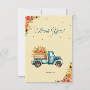 Little Pumpkin Vintage Blue Truck Baby Shower Thank You Card
