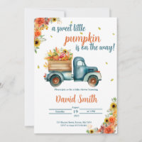Little Pumpkin Vintage Blue Truck & Fall Floral