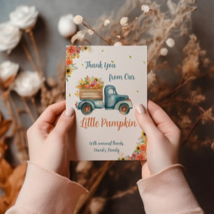 Little Pumpkin Vintage Blue Truck & Fall Floral Thank You Card