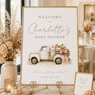 Little Pumpkin Vintage Truck Baby Shower Welcome Poster
