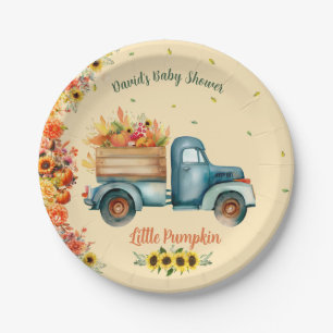 Little Pumpkin Vintage Truck Sunflower Fall Theme Paper Plate
