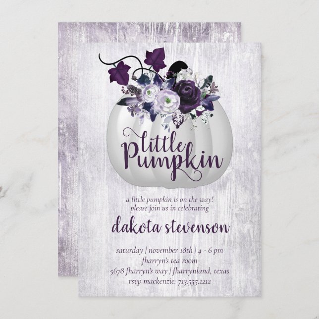 Little Pumpkin | Violet Purple Rustic Baby Shower Invitation (Front/Back)