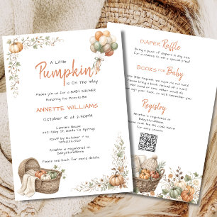 Little Pumpkin Watercolor All In One Baby Shower Invitation