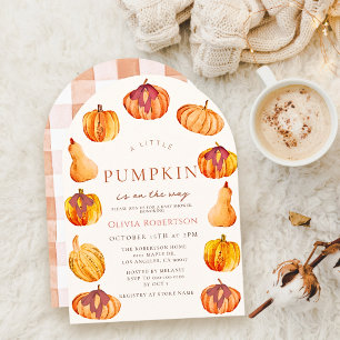 Little Pumpkin Watercolor Arch Girl Baby Shower Invitation