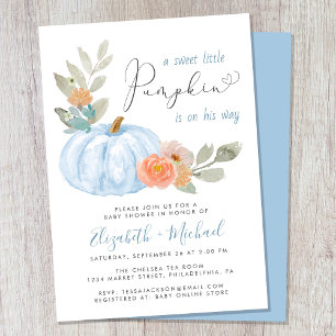 Little Pumpkin Watercolor Baby Boy Couples Shower Invitation