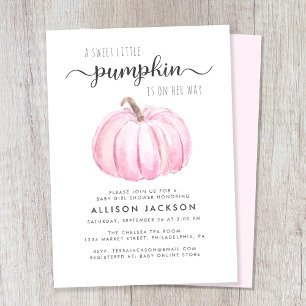 Little Pumpkin Watercolor Baby Girl Shower Invitation