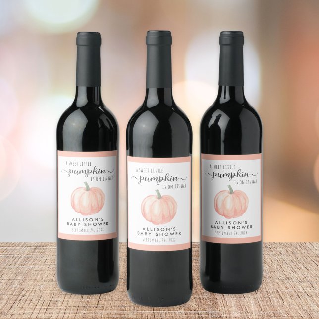 Little Pumpkin Watercolor Baby Shower Wine Label (Creator Uploaded)
