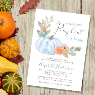 Little Pumpkin Watercolor Boy Baby Shower By Mail Invitation