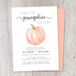 Little Pumpkin Watercolor Couples Baby Shower Invitation