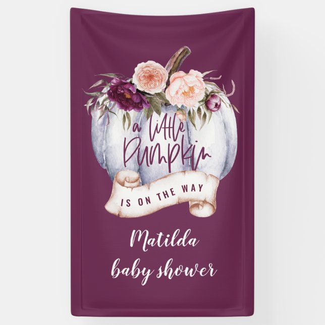 Little pumpkin watercolor fall baby shower party banner (Vertical)