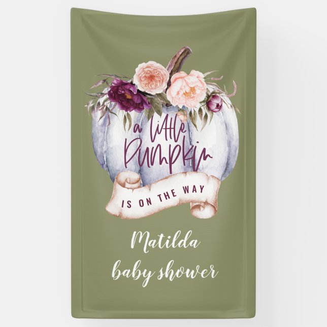 Little pumpkin watercolor fall baby shower party banner (Vertical)