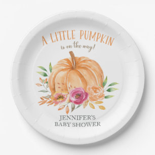 Little Pumpkin Watercolor Floral Baby Shower Paper Plate