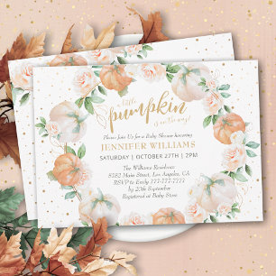 Little Pumpkin Watercolor Gold Baby Shower Invitation