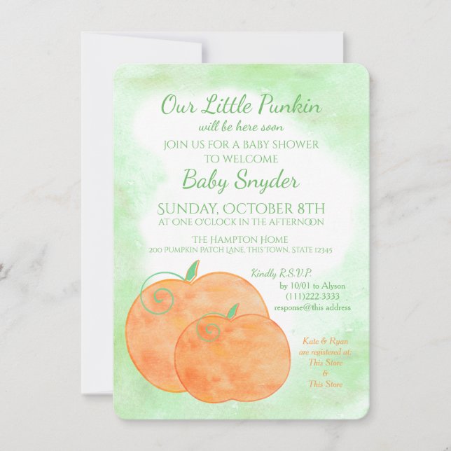 Little Pumpkin Watercolor Halloween Baby Shower Invitation (Front)