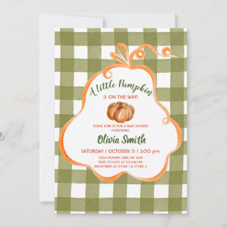 Little Pumpkin Whimsical Ribbon Sage Baby Shower Invitation