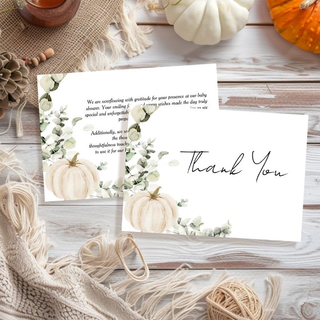 Little Pumpkin White Fall Baby Shower Thank You Card (Creator Uploaded)