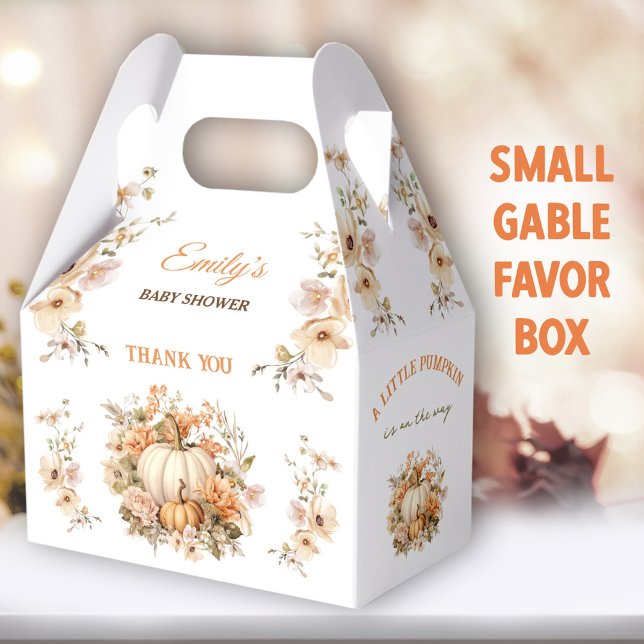 Little Pumpkin White Pastel Baby Shower Gable Favour Box (Little Pumpkin Small Gable Favor Boxes - You can choose from 3 sizes of these gable favor boxes)