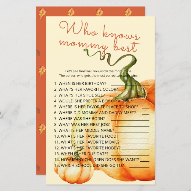 Little Pumpkin Who knows mummy best game (Front/Back)