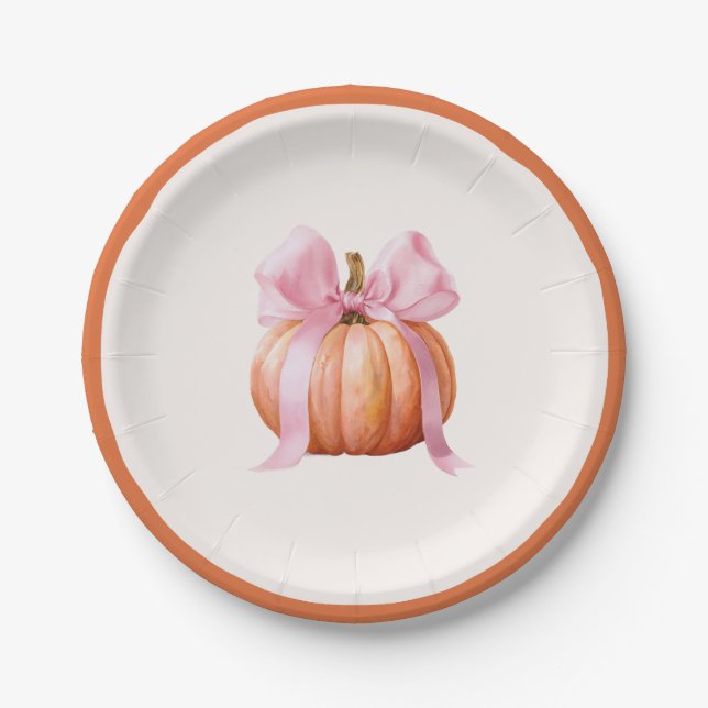 Little Pumpkin with Pink Bow – Baby Shower  Paper Plate (Front)