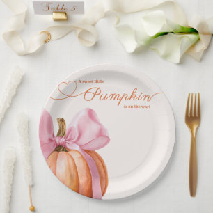 Little Pumpkin with Pink Bow – Baby Shower Paper Plate