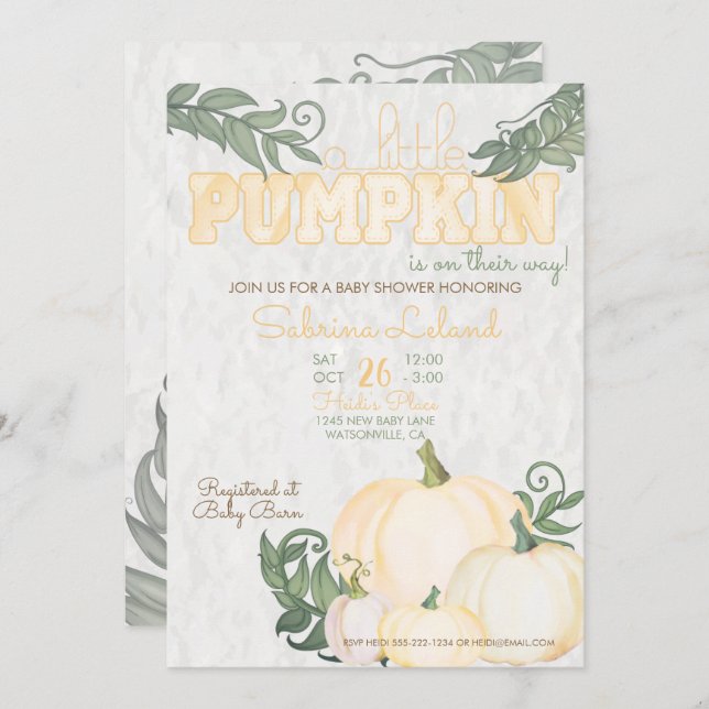 Little Pumpkin Yellow Baby Shower Invitation (Front/Back)