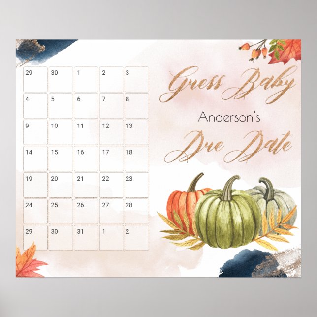 Little Pumpking Baby Shower Guess Due Date Game Poster (Front)