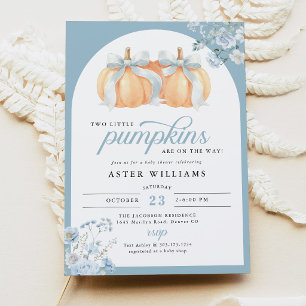 Little Pumpkins On The Way Twin Baby Boy Shower Invitation
