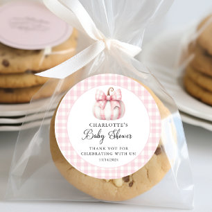 Little Pumpkin's Pink Gingham Classic Round Sticker