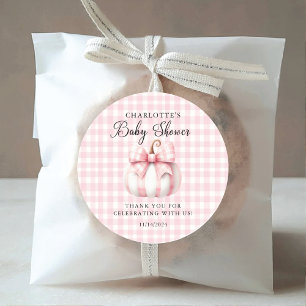 Little Pumpkin's Pink Gingham Classic Round Sticker