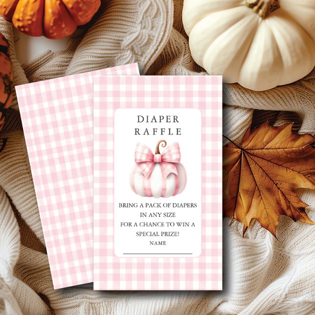 Little Pumpkin's Pink Gingham Diaper Raffle Ticket Enclosure Card (Creator Uploaded)