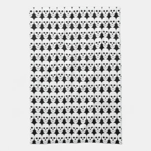 Little punk white skulls on black tea towel
