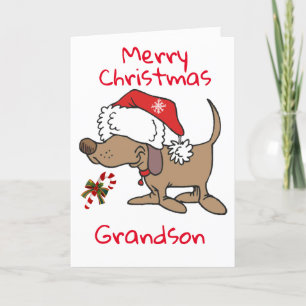 LITTLE PUPPY SAYS **MERRY CHRISTMAS GRANDSON** HOLIDAY CARD