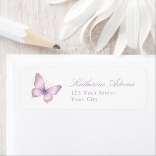 Little Purple Butterfly Baby Shower Return Address Label