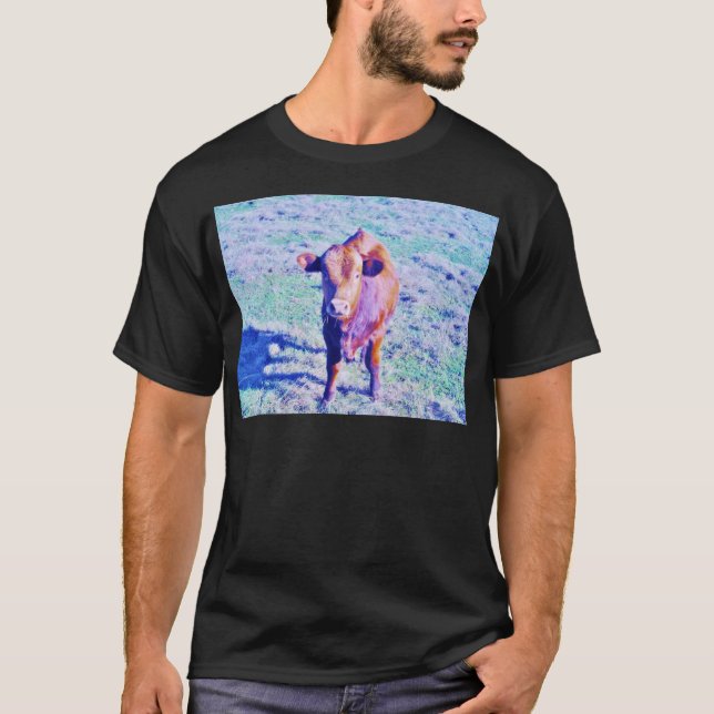 Little Purple Cow in Pasetl teal grass T-Shirt (Front)