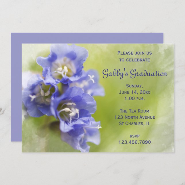 LIttle Purple Flowers Graduation Party Invitation (Front/Back)
