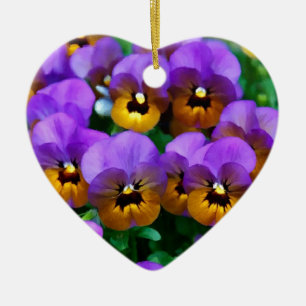 Little Purple Pansies Trimmed in Yellow Gold Ceramic Tree Decoration