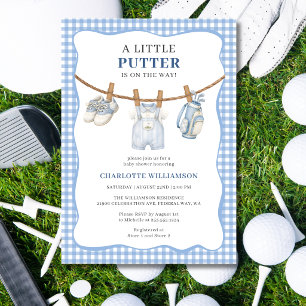 Little Putter Blue Golf Clothesline Baby Shower Invitation