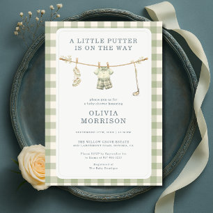 Little Putter Golf Clothesline Gingham Baby Shower Invitation